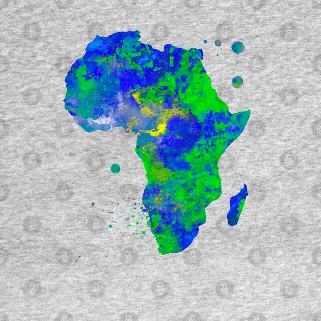 Africa Watercolor Map Painting - Green and Blue by Miao Miao Design